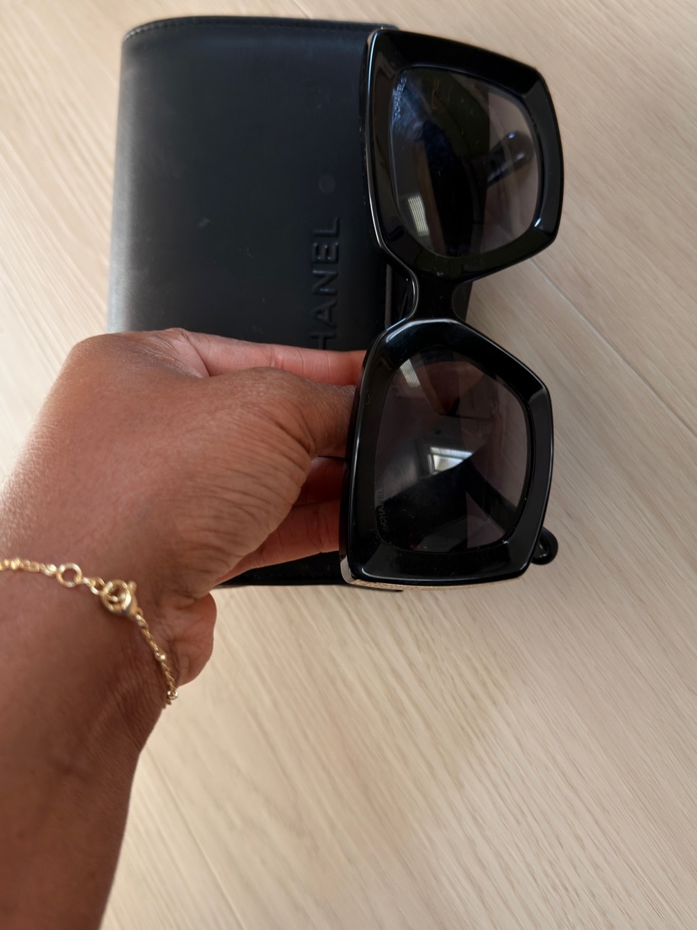 Authentic CHANEL Glossy Black Oversized Square Sunglasses